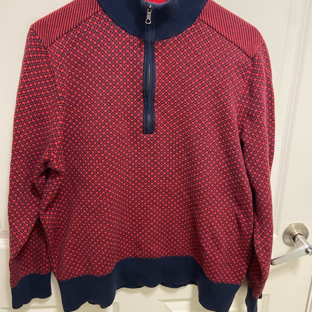 Men's Red and Blue Brooks Brothers Half-Zip Sweater